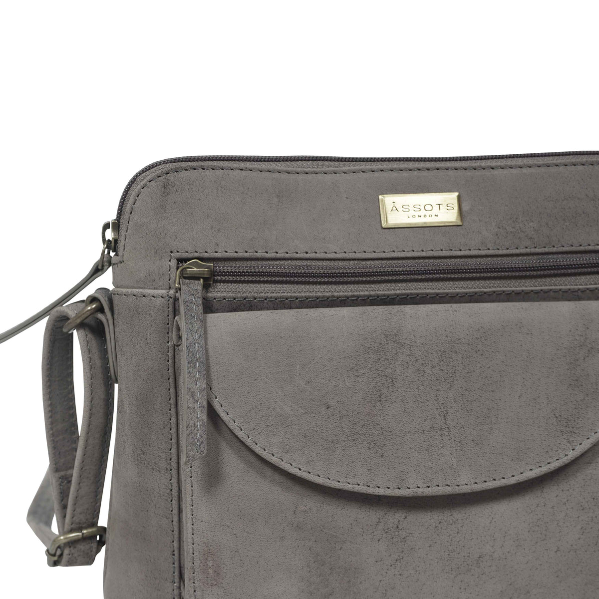'Assots London JEAN' Grey Distressed  Real Leather Crossbody Bag