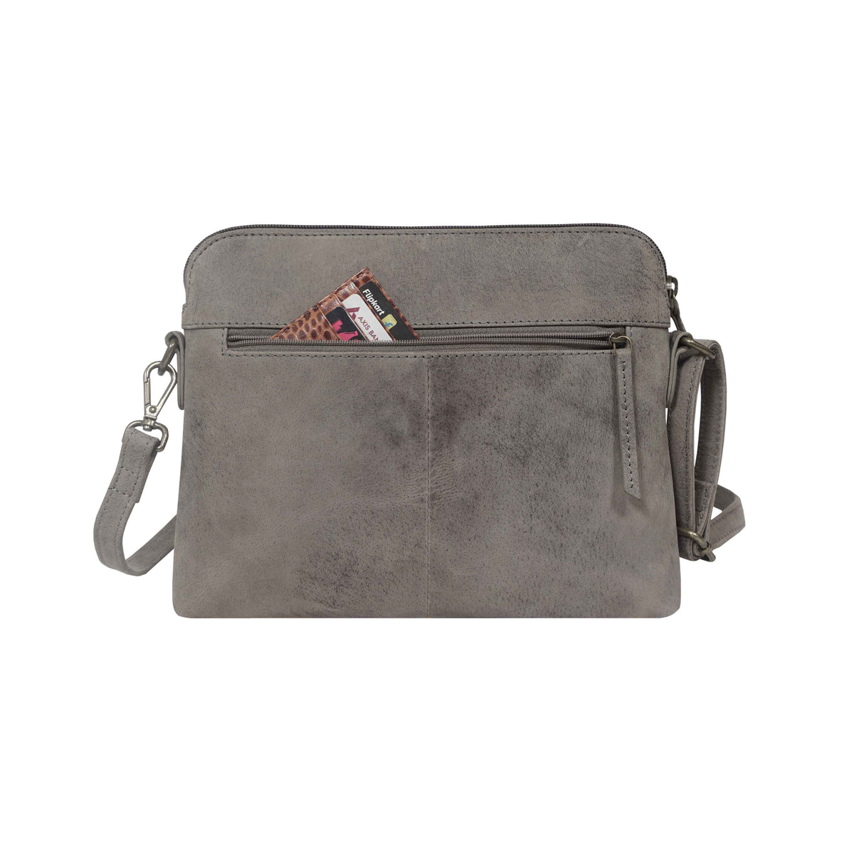 'Assots London JEAN' Grey Distressed  Real Leather Crossbody Bag