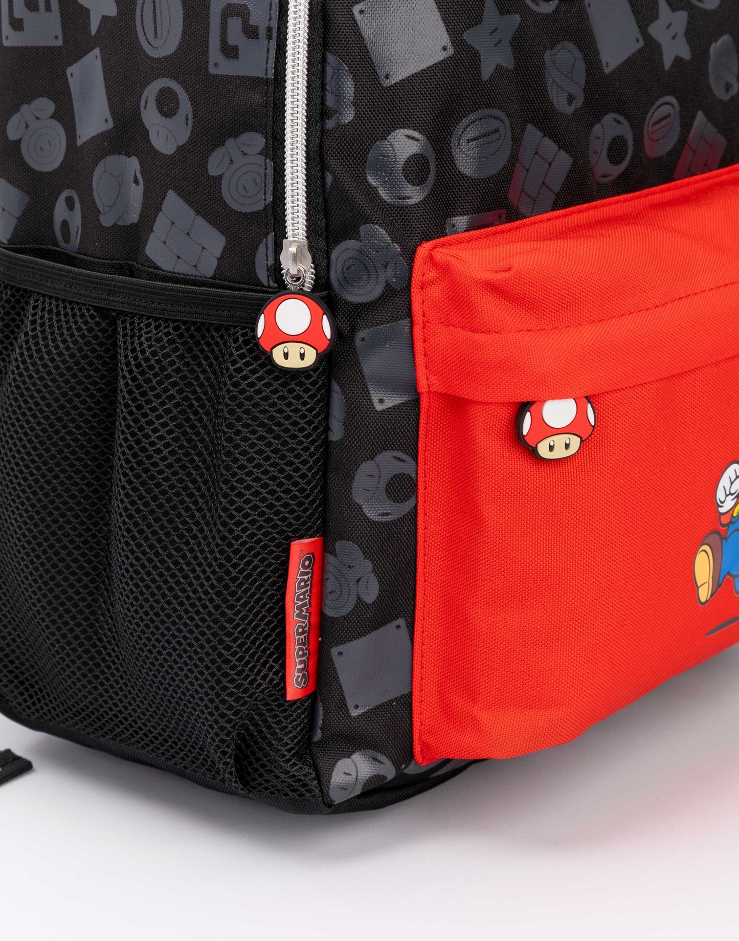 Nintendo Boys Black Logo, Mario Placement Print / Moulded Toad Zipper Backpack (One Size)