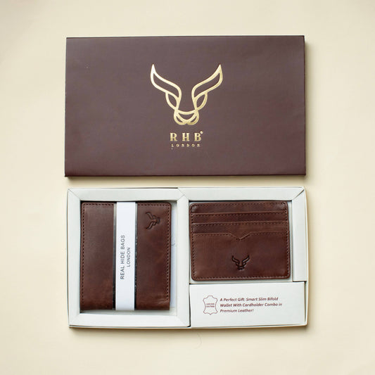 Assots London 'THE PRESTIGE COMBO' Brown Genuine Leather Wallet & Cardholder Combo Gift Box