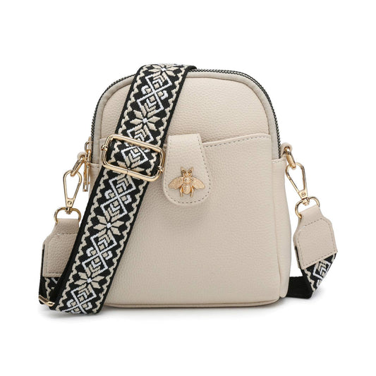 B23001 Bee Cross Body Handbag with double zip top sections
