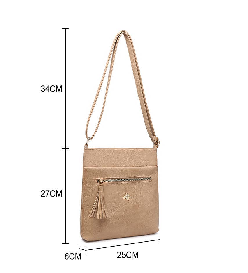 B23013 Cross Body Handbag with zip top sections