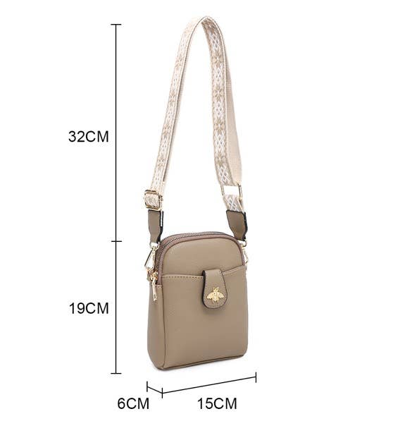 B23001 Bee Cross Body Handbag with double zip top sections