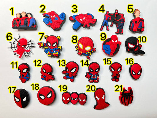 Pick Your Own Spiderman Design Shoe Charms Red and Black