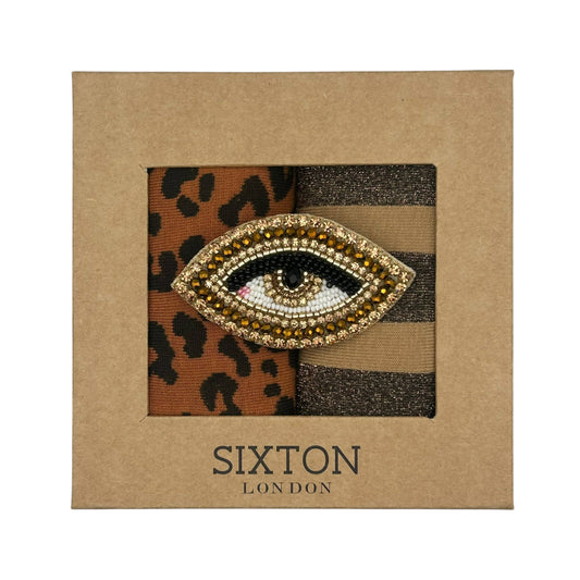 Sand Berlin & Copper Leopard sock box duo with Gold Eye