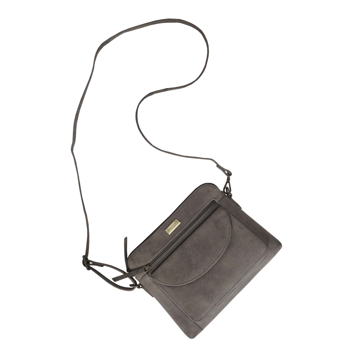 'Assots London JEAN' Grey Distressed  Real Leather Crossbody Bag