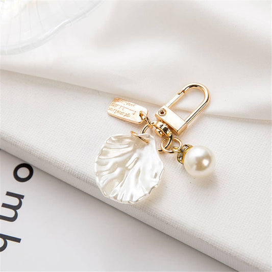 Gold Keychain with Shell, Pearl and Heart Purse Charm