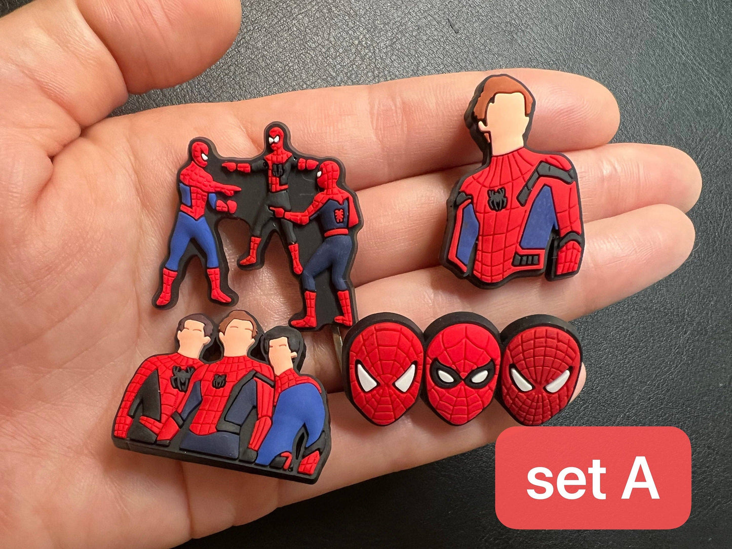Pick Your Own Spiderman Design Shoe Charms Red and Black