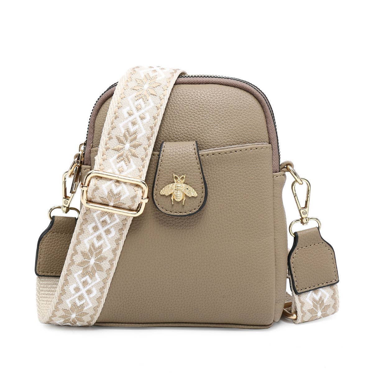 B23001 Bee Cross Body Handbag with double zip top sections