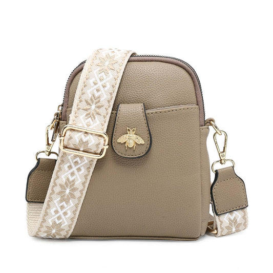 B23001 Bee Cross Body Handbag with double zip top sections