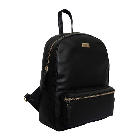 'EDEN' Black Nappa Small Leather Zip Top Backpack