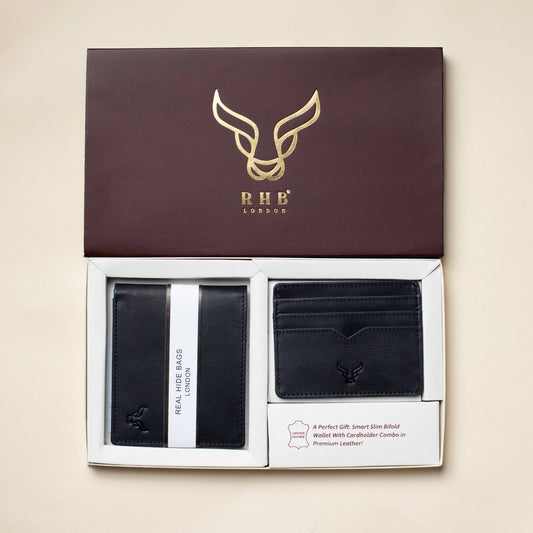 Assots London 'THE PRESTIGE COMBO' Black Genuine Leather Wallet & Cardholder Combo Gift Box