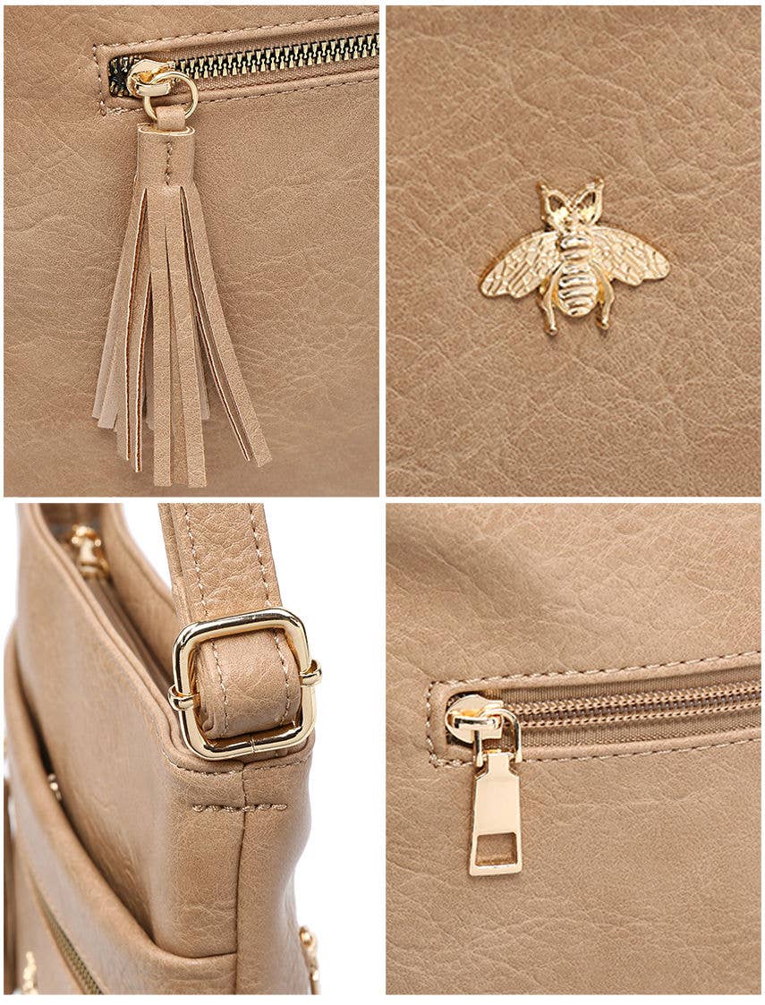 B23013 Cross Body Handbag with zip top sections