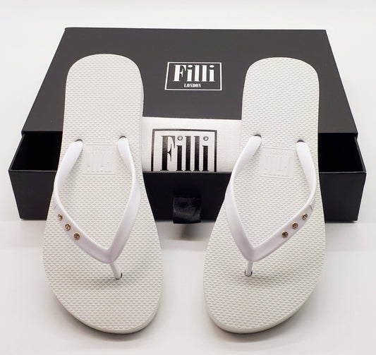 St Tropez Crystal Flip Flops - White