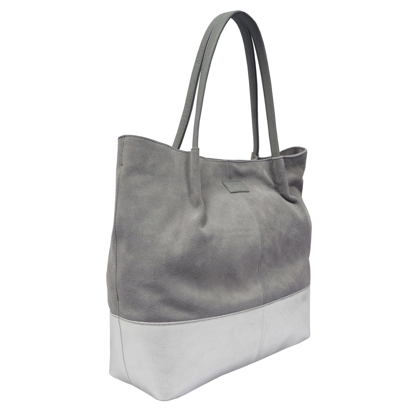 'DONNA' Grey and Metallic Silver Real Leather Unlined Desi
