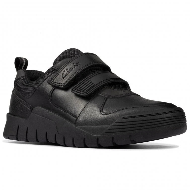 Clarks Scooter Speed T School Shoes BLACK Leather Infant Size (F fit)