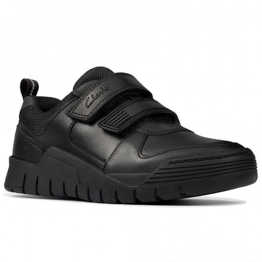 Clarks Scooter Speed T School Shoes BLACK Leather Infant Size (F fit)