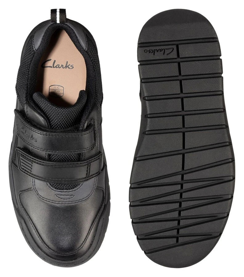 Clarks Scooter Speed T School Shoes BLACK Leather Infant Size (F fit)