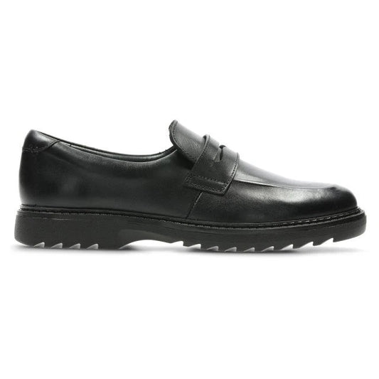 NEW Clarks Boys Youth Asher Stride Black Leather School Shoes (F Fit)
