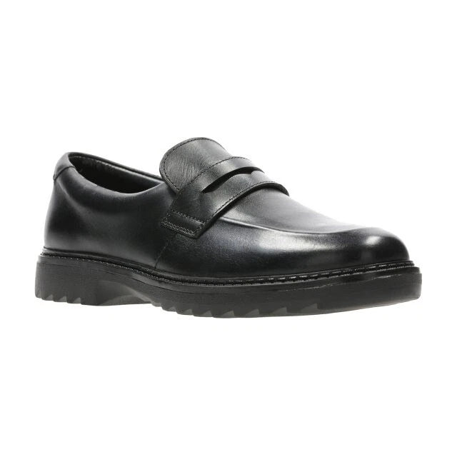 NEW Clarks Boys Youth Asher Stride Black Leather School Shoes (F Fit)
